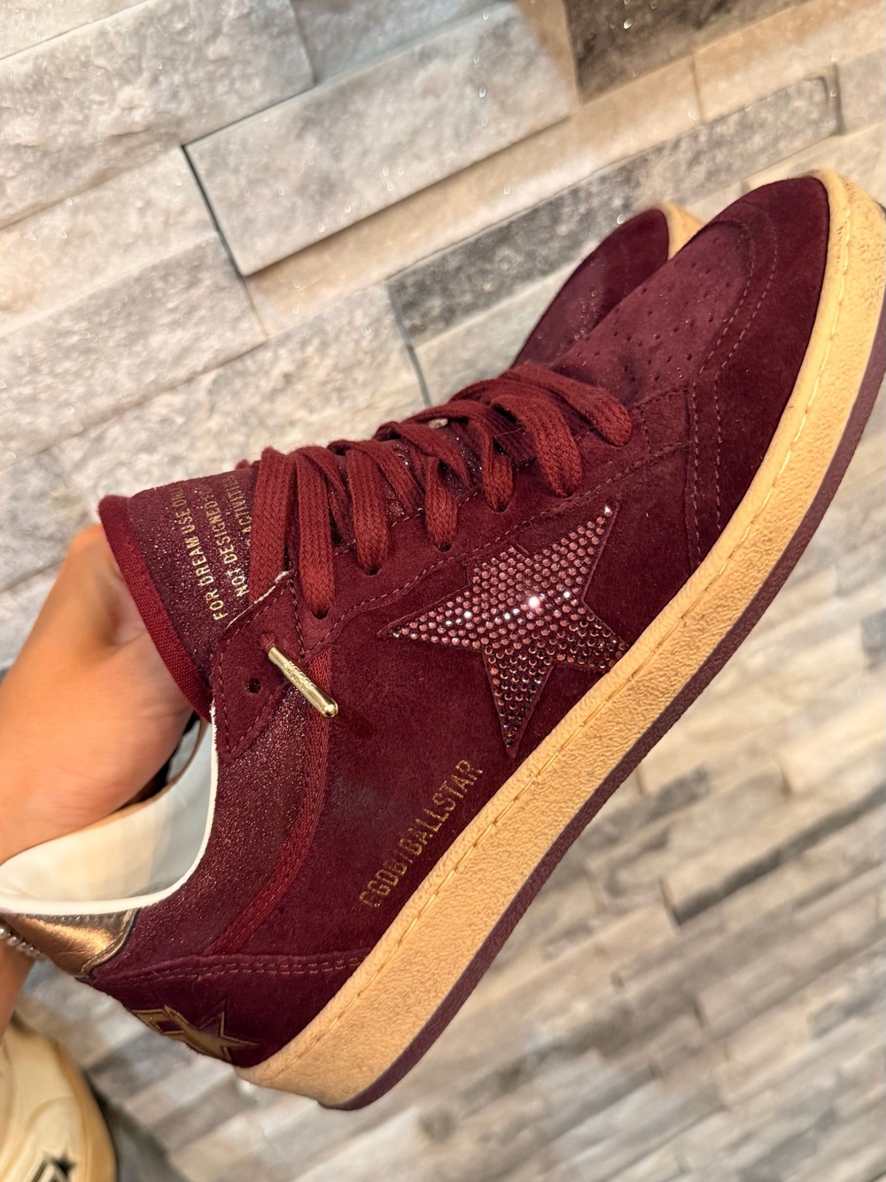 Golden Goose Women's Burgundy Suede Sneaker with Embellished Star